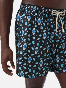 Black Lighting Micro swim shorts with oysters and watches all-over print