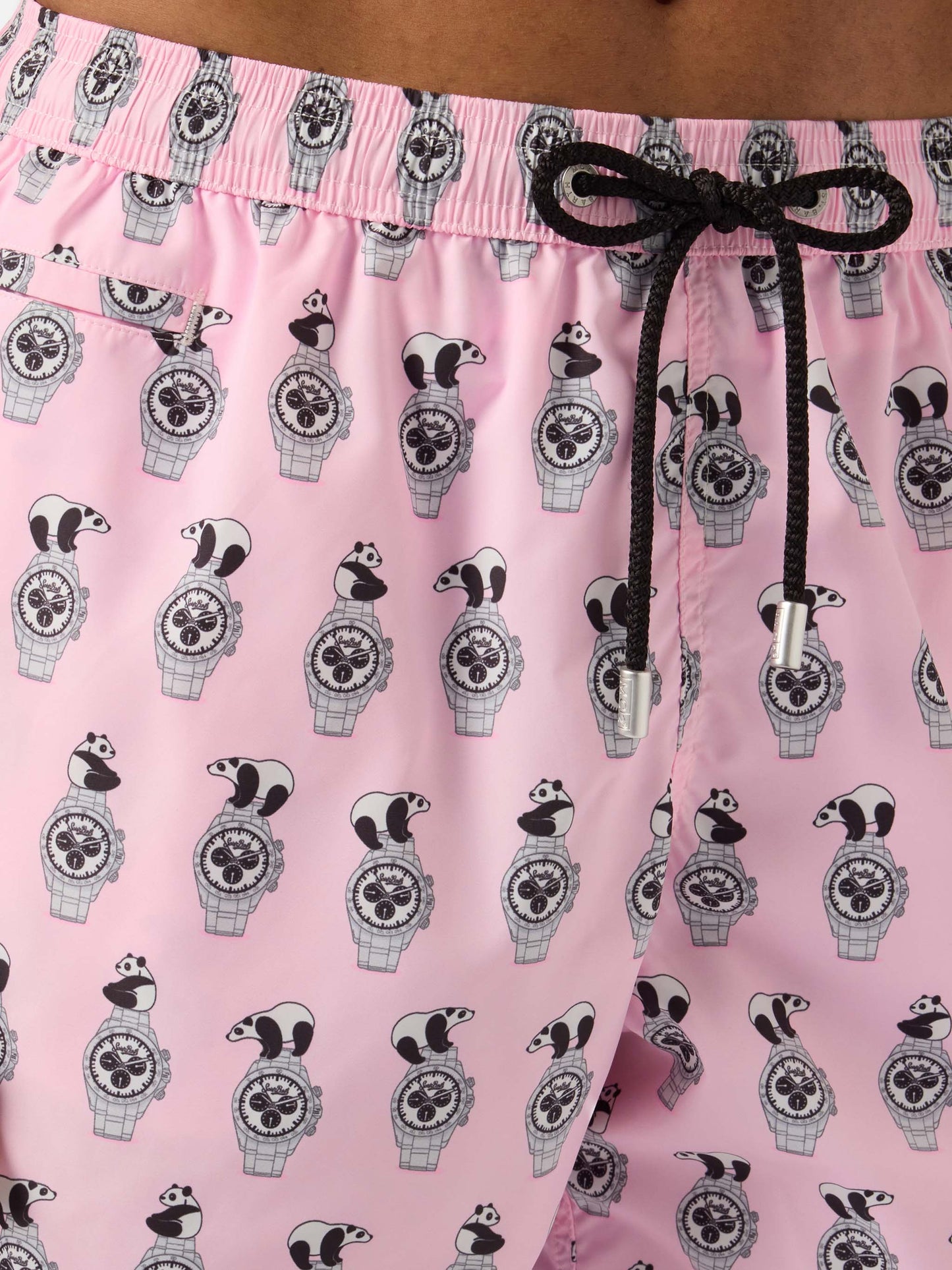 Bañador corto Micro Pink Lighting con estampado integral de panda y relojes 