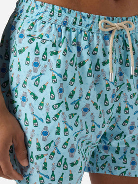 Light blue Lighting Micro swim shorts with watch sabrage print