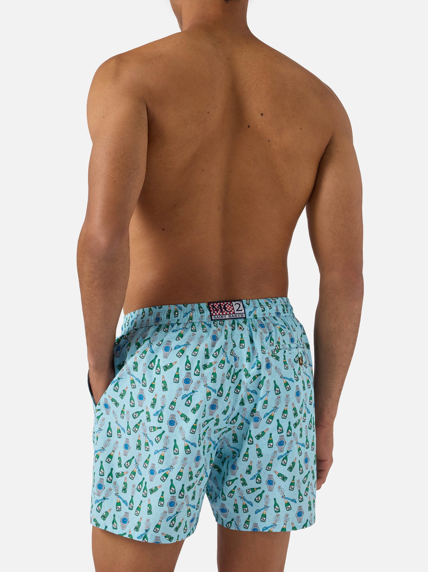 Light blue Lighting Micro swim shorts with watch sabrage print
