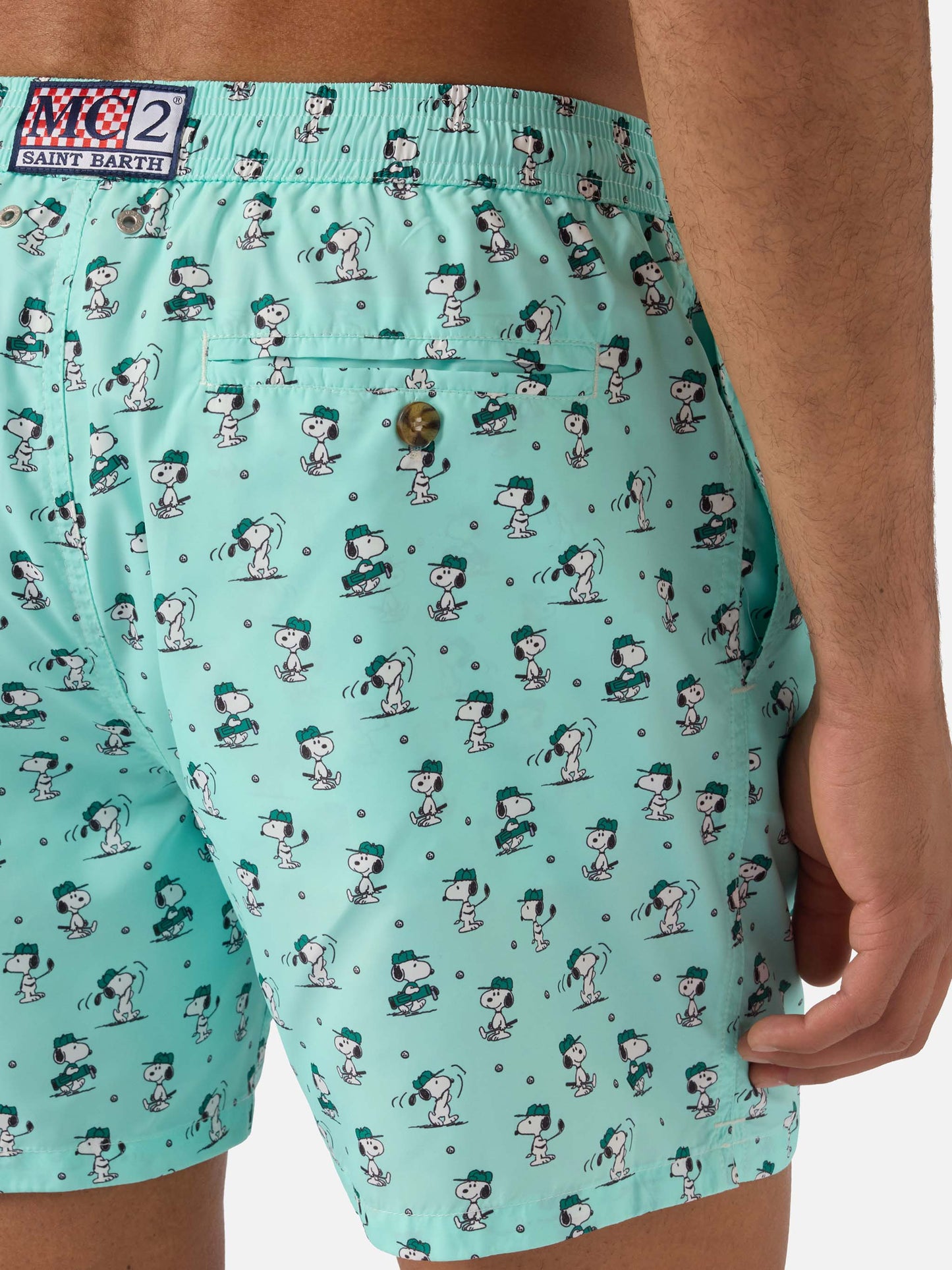 Bañador corto Lighting Micro verde claro con estampado Snoopy golf | Special Edition 