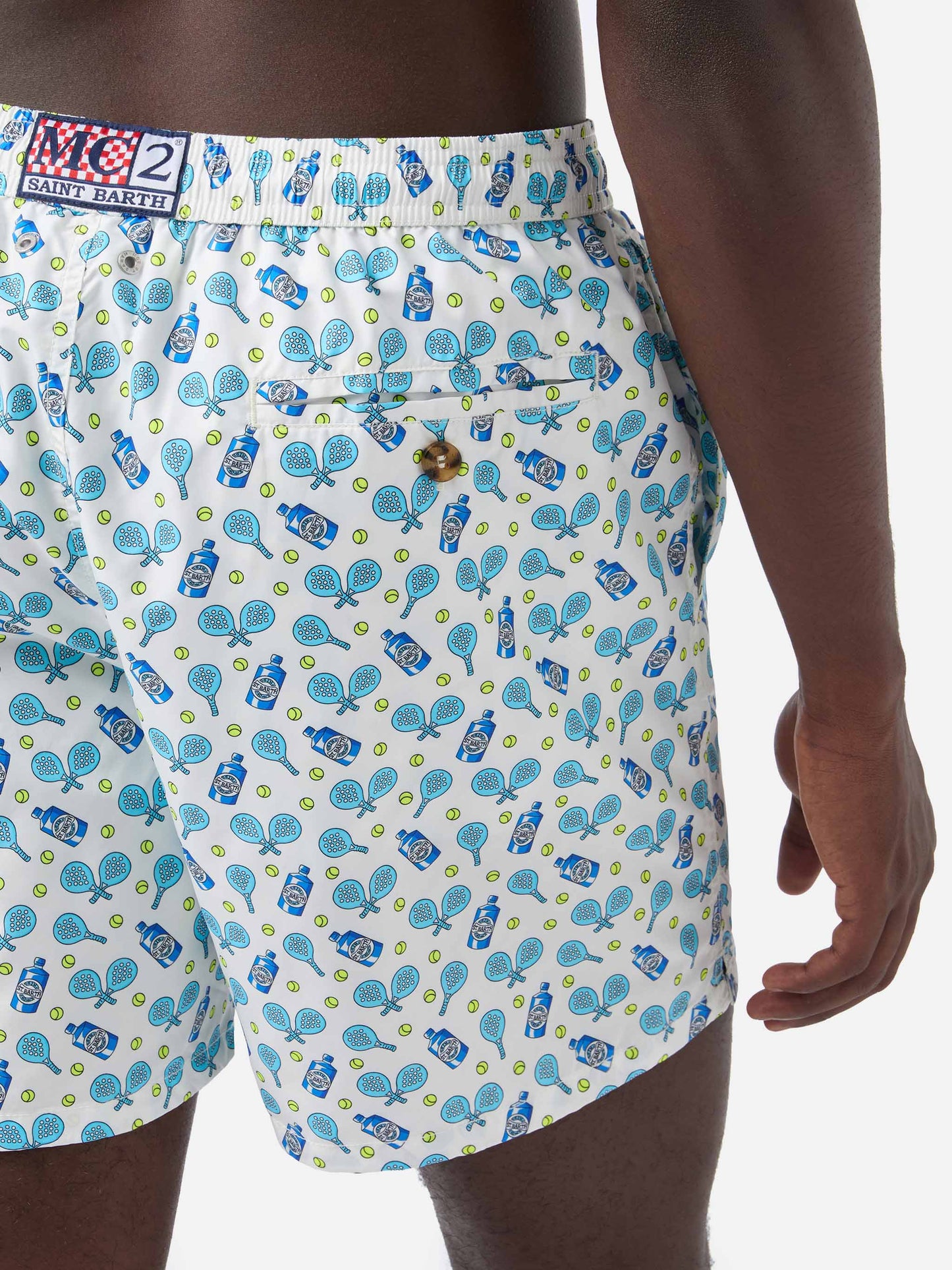 White Lighting Micro swim shorts with padel and gin all-over print