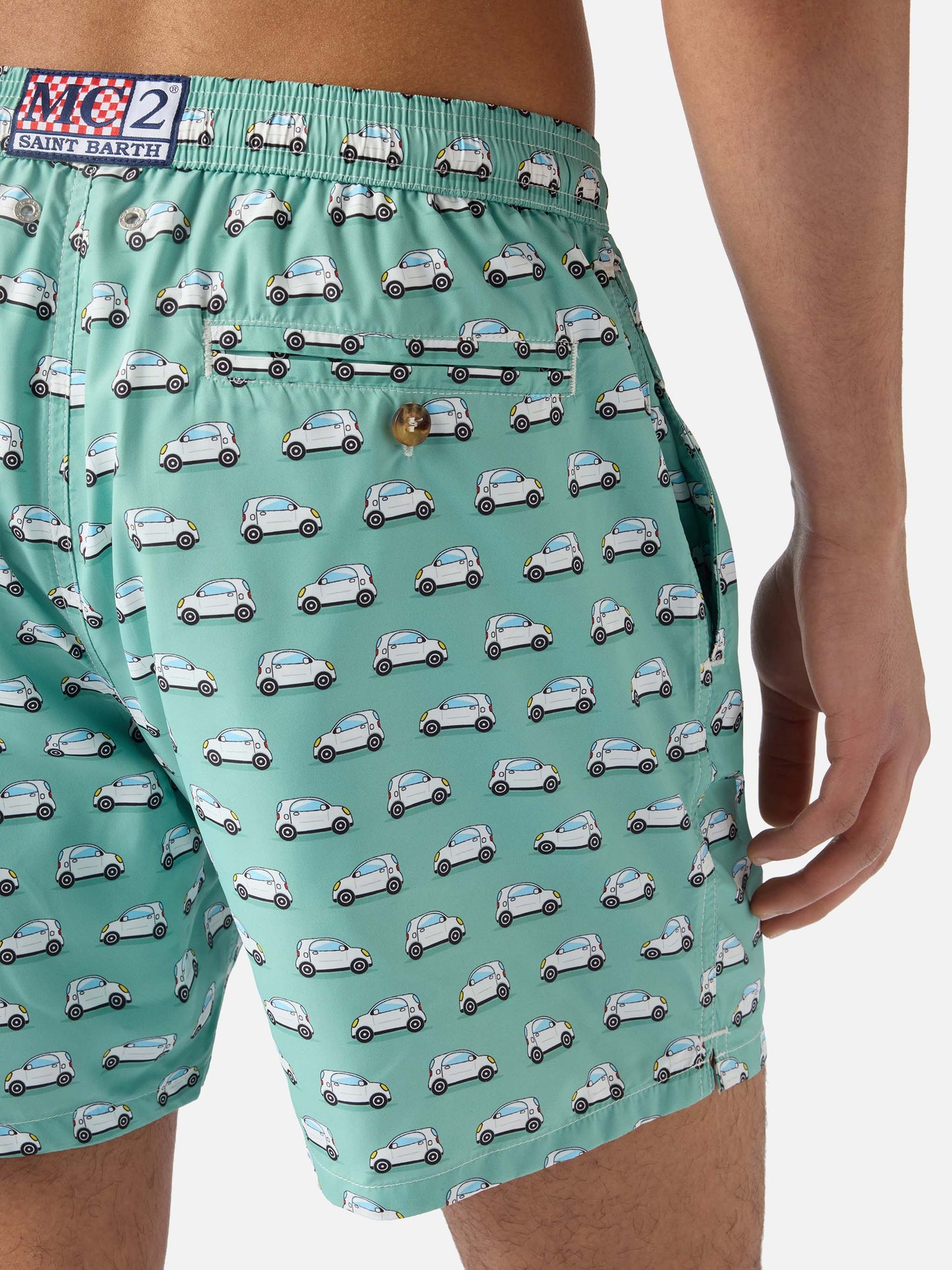 Light green Lighting Micro swim shorts with mini cars print