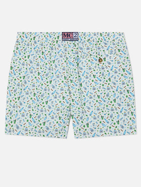 White Lighting Micro swim shorts with barman print