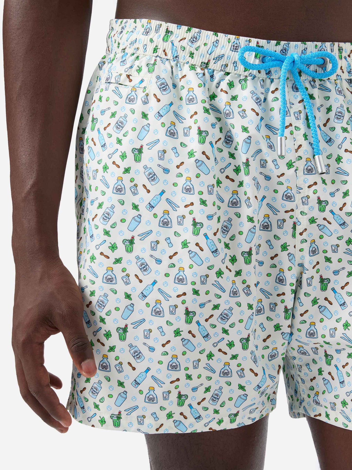 White Lighting Micro swim shorts with barman print