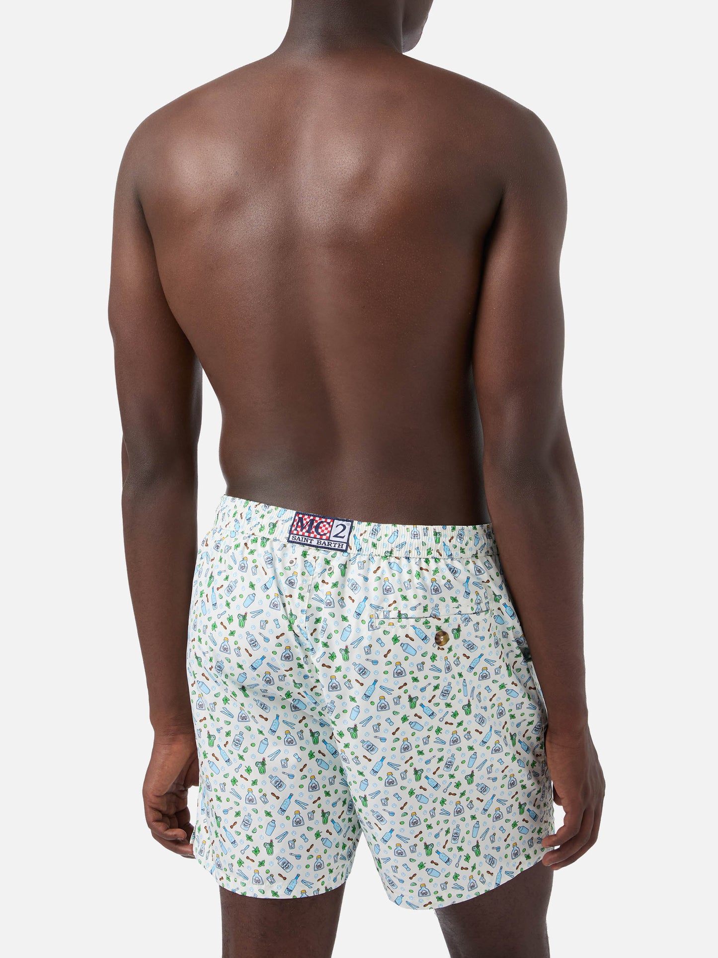 White Lighting Micro swim shorts with barman print