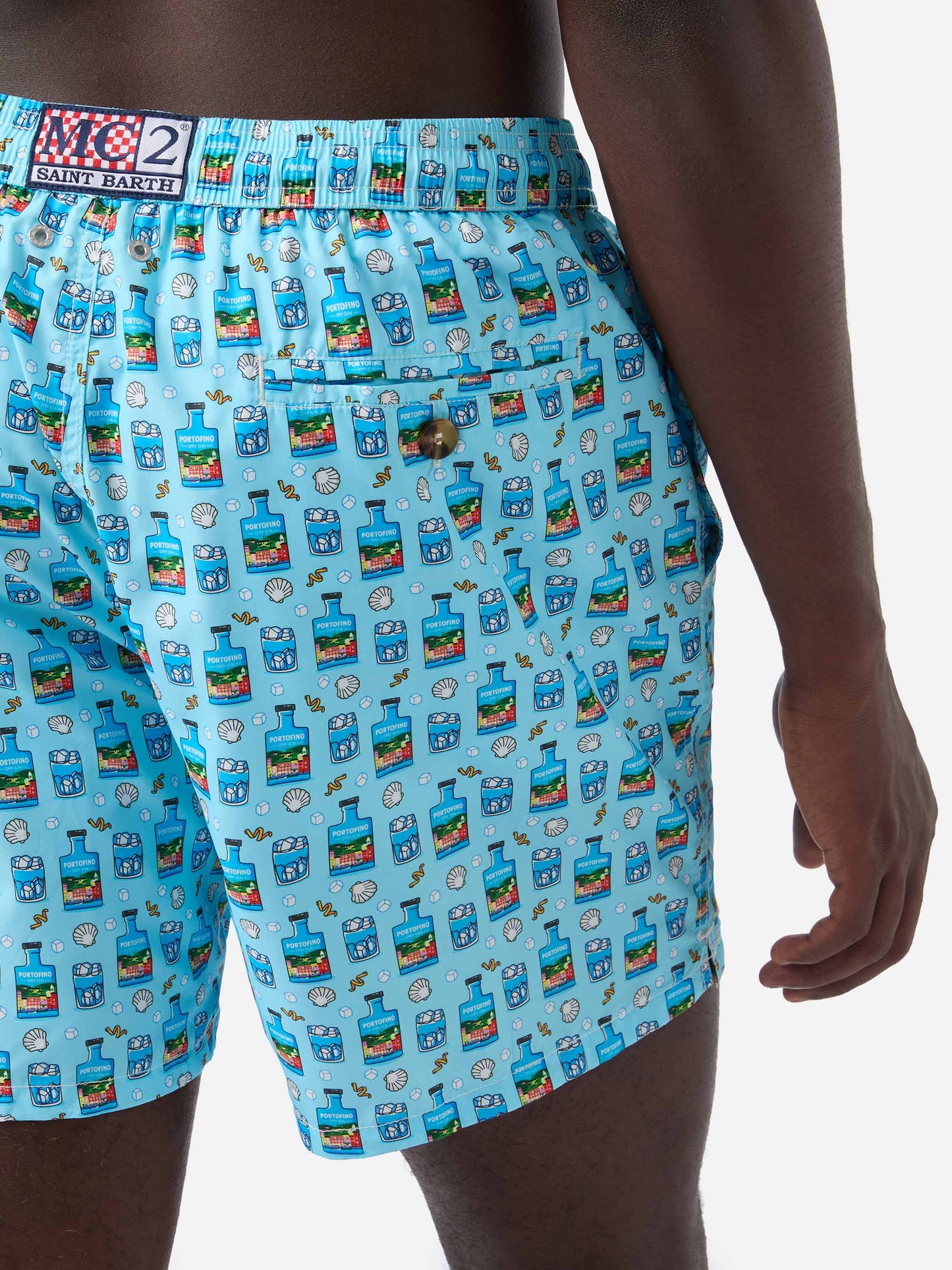 Light blue Lighting Micro swim shorts with Portofino Gin print | Special Edition