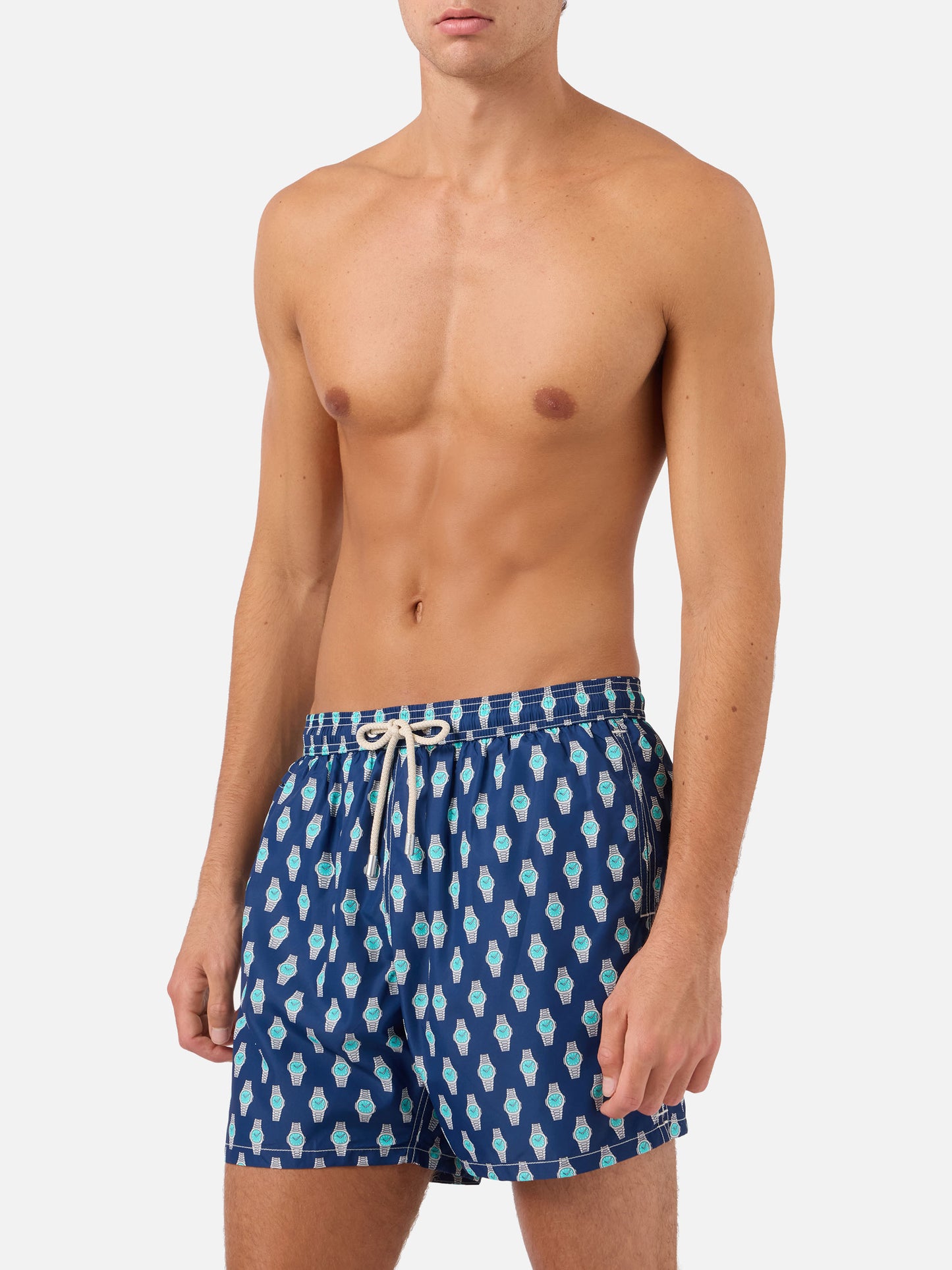 Graue Badeshorts Lighting Micro mit Watch Golden Hour-Print 