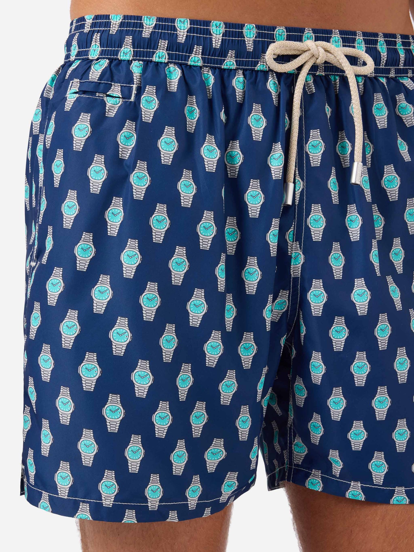 Graue Badeshorts Lighting Micro mit Watch Golden Hour-Print 