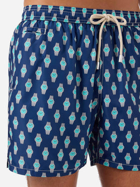 Graue Badeshorts Lighting Micro mit Watch Golden Hour-Print 