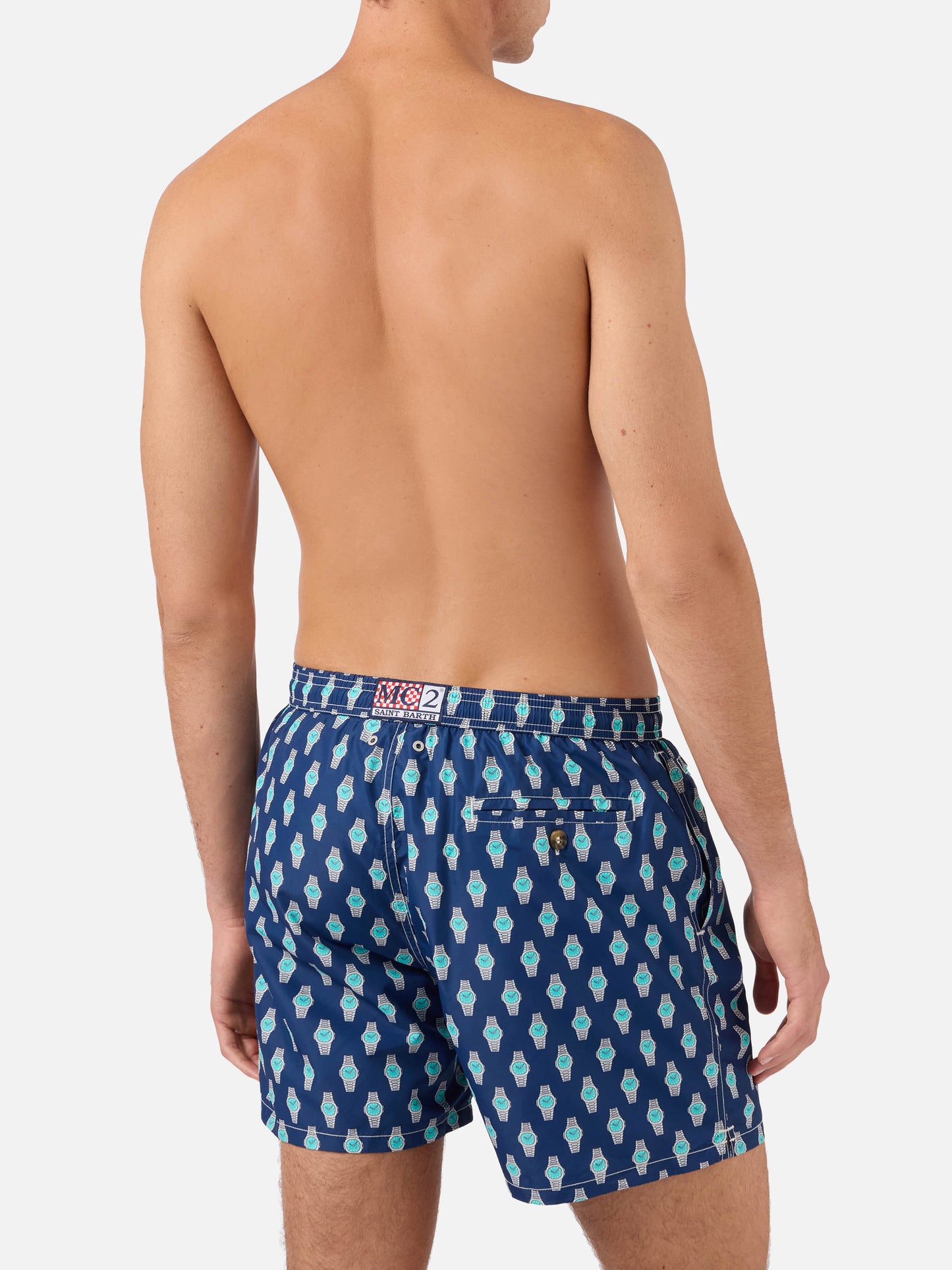 Graue Badeshorts Lighting Micro mit Watch Golden Hour-Print 