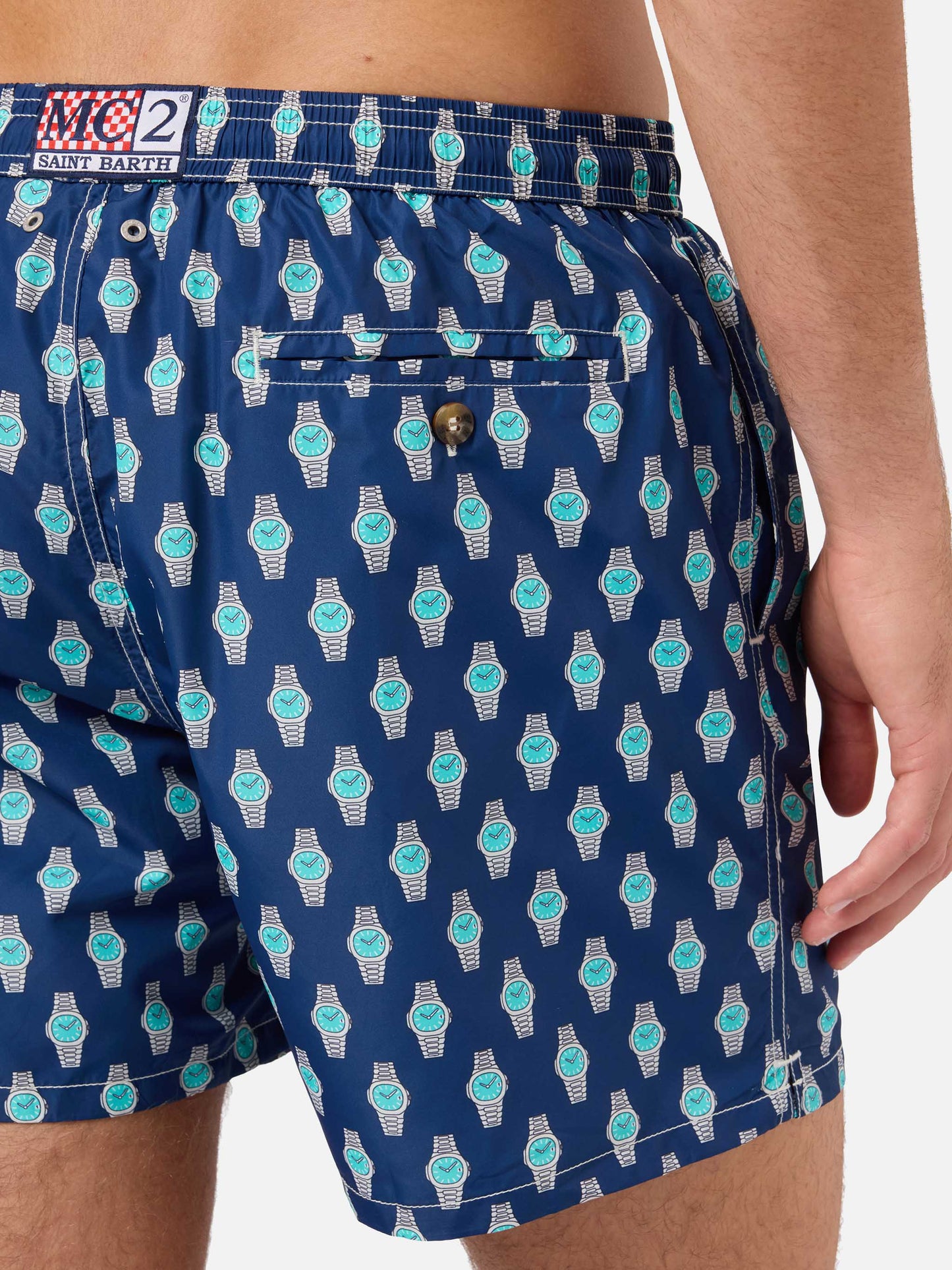 Graue Badeshorts Lighting Micro mit Watch Golden Hour-Print 