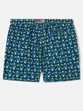 Navy blue Lighting Micro swim shorts with watch bat o'clock print