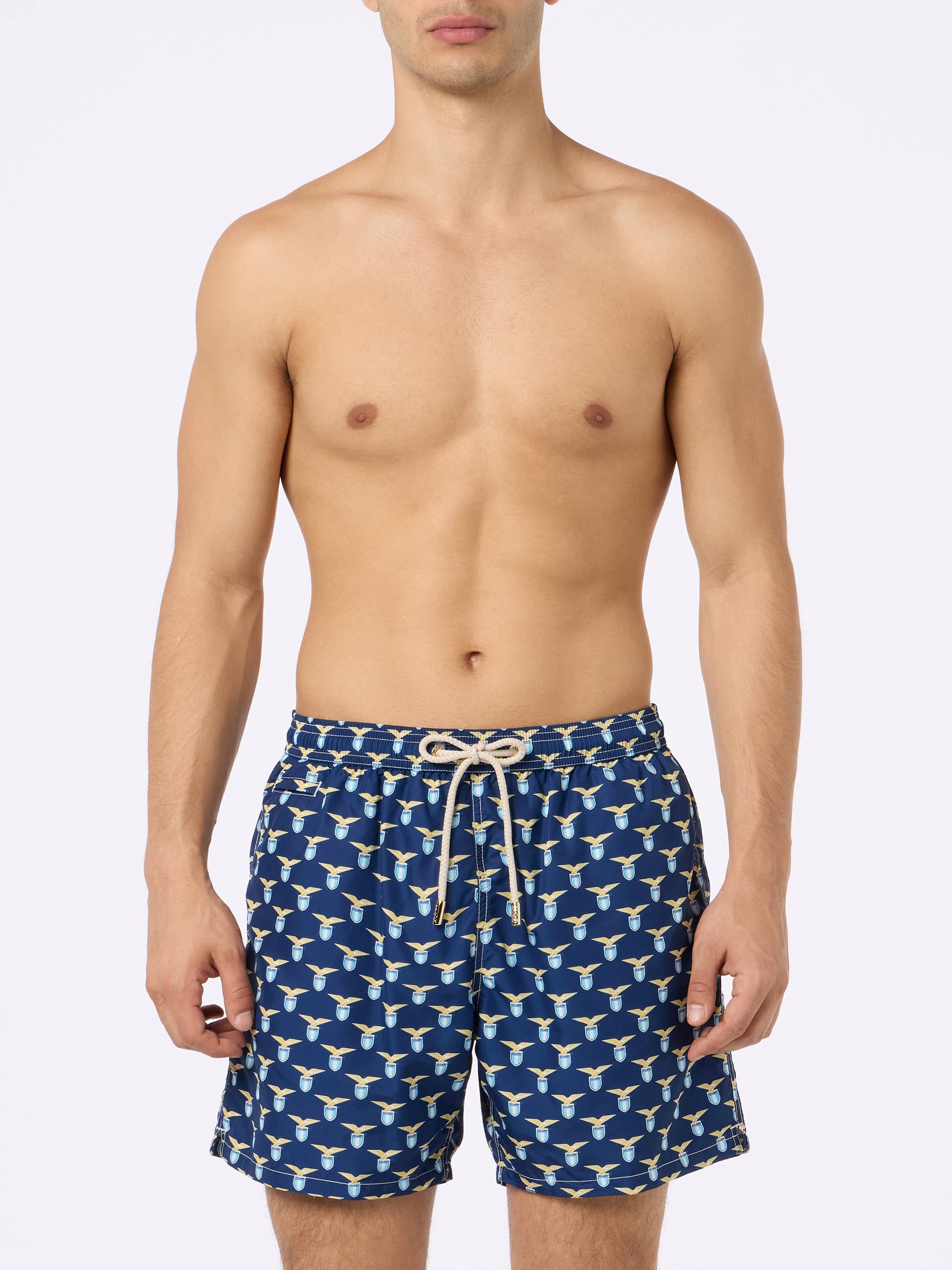 Man lightweight fabric swim shorts with Lazio logo print | SS LAZIO SPECIAL EDITION - MC2 Saint Barth