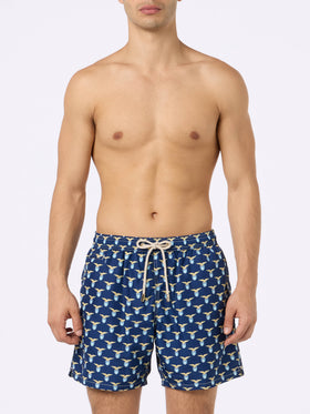 Man lightweight fabric swim shorts with Lazio logo print | SS LAZIO SPECIAL EDITION - MC2 Saint Barth