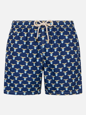 Man lightweight fabric swim shorts with Lazio logo print | SS LAZIO SPECIAL EDITION - MC2 Saint Barth