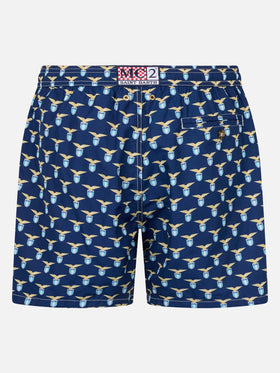 Man lightweight fabric swim shorts with Lazio logo print | SS LAZIO SPECIAL EDITION - MC2 Saint Barth