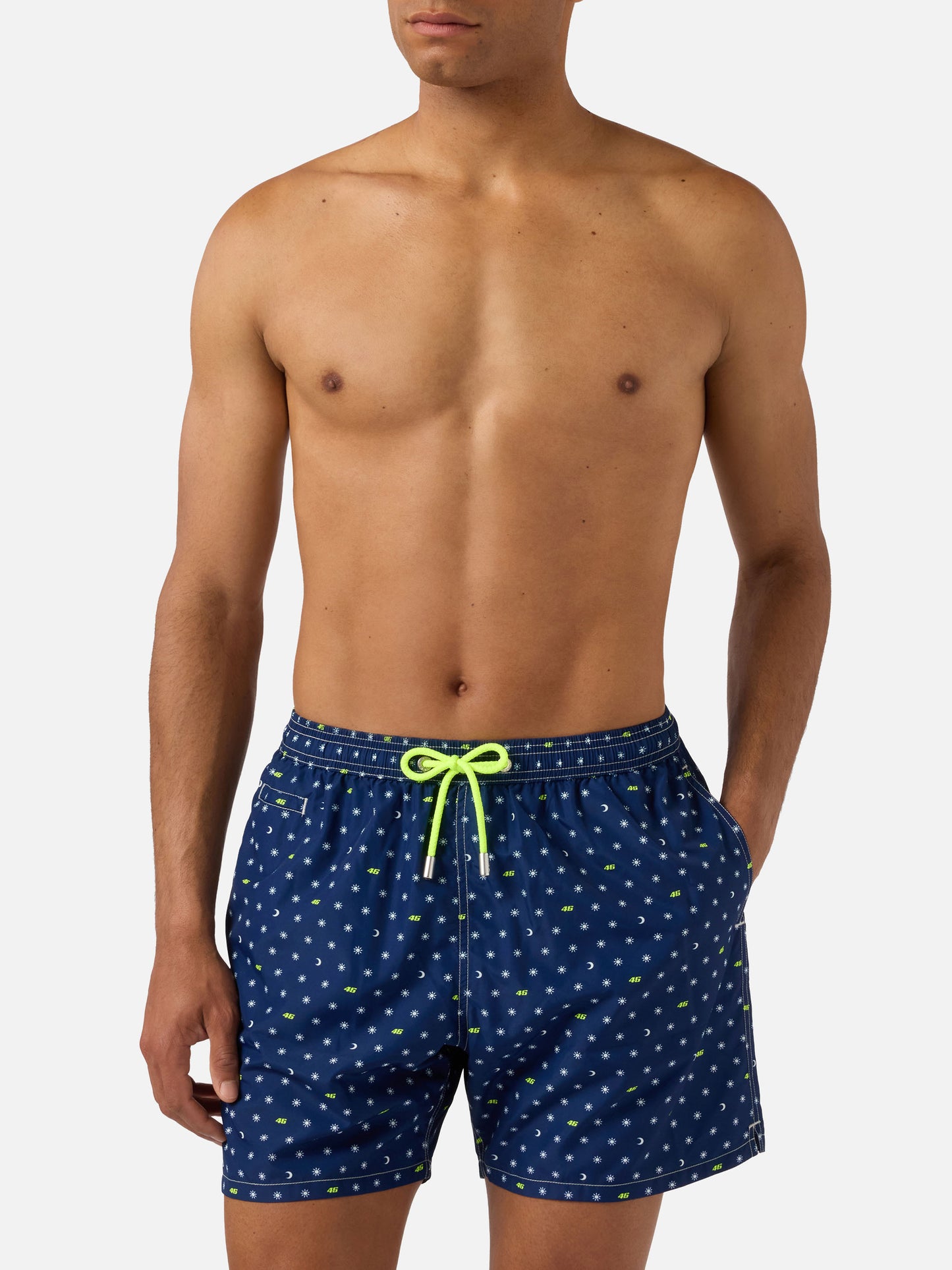 Navy blue Lighting Micro swim shorts with VR46 all-over print | VR46 SPECIAL EDITION