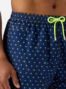 Navy blue Lighting Micro swim shorts with VR46 all-over print | VR46 SPECIAL EDITION