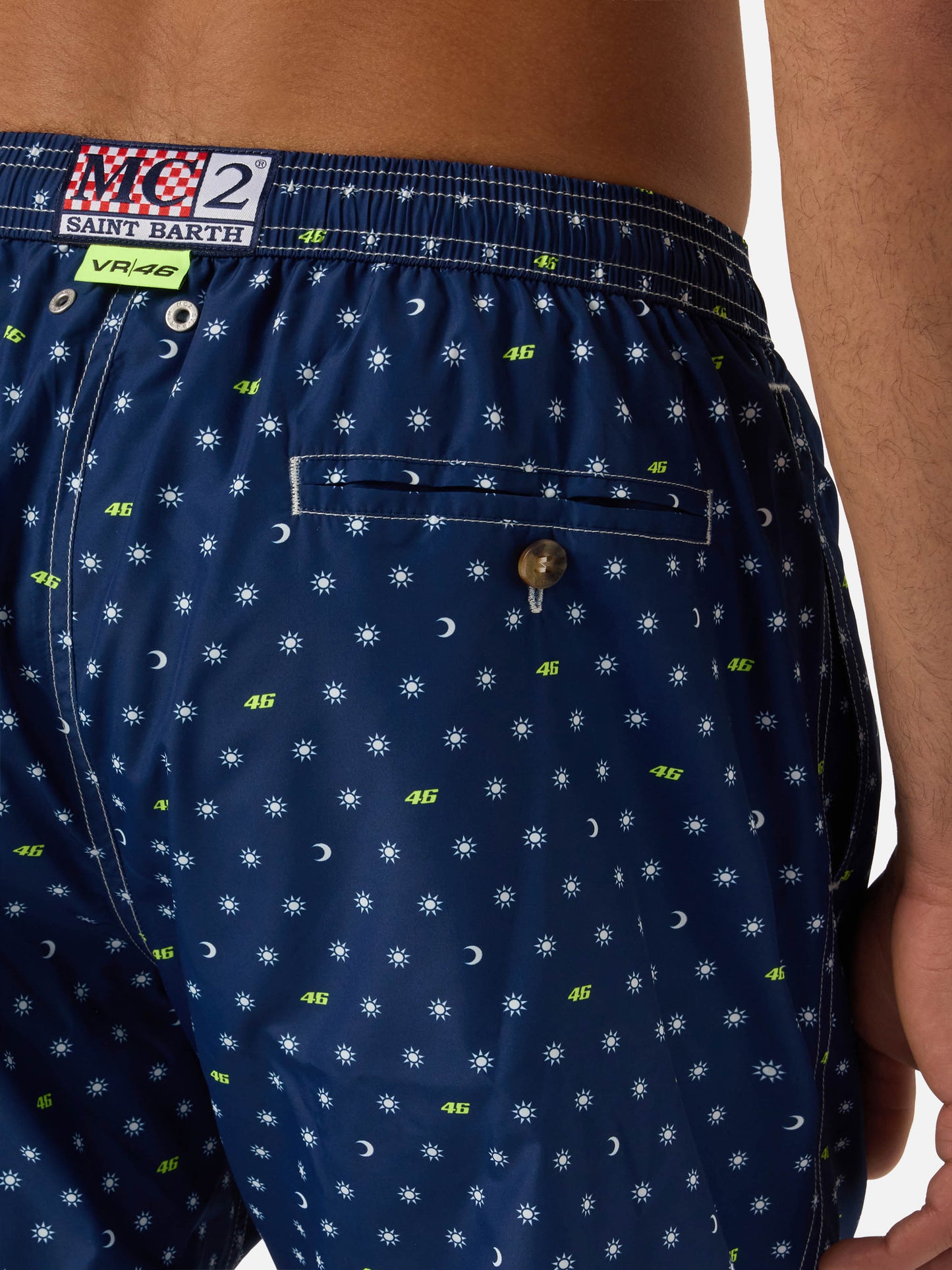 Navy blue Lighting Micro swim shorts with VR46 all-over print | VR46 SPECIAL EDITION