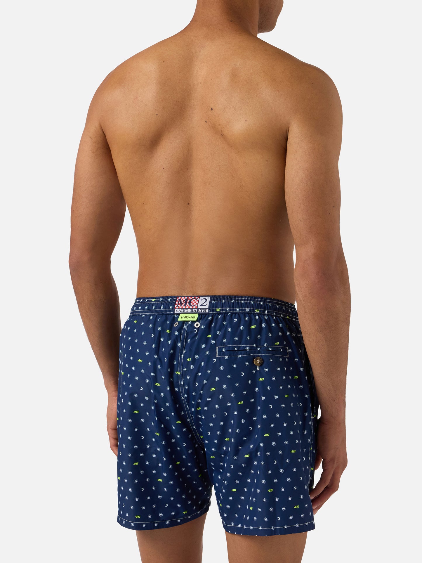 Navy blue Lighting Micro swim shorts with VR46 all-over print | VR46 SPECIAL EDITION