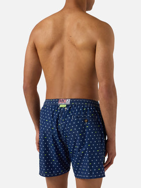 Navy blue Lighting Micro swim shorts with VR46 all-over print | VR46 SPECIAL EDITION