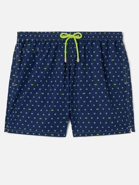 Navy blue Lighting Micro swim shorts with VR46 all-over print | VR46 SPECIAL EDITION