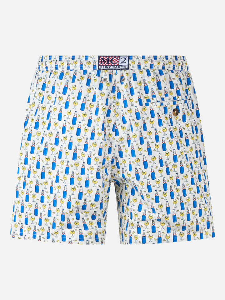 Man lightweight fabric swim shorts with Blanc 1664 print | BLANC 1664 SPECIAL EDITION - MC2 Saint Barth