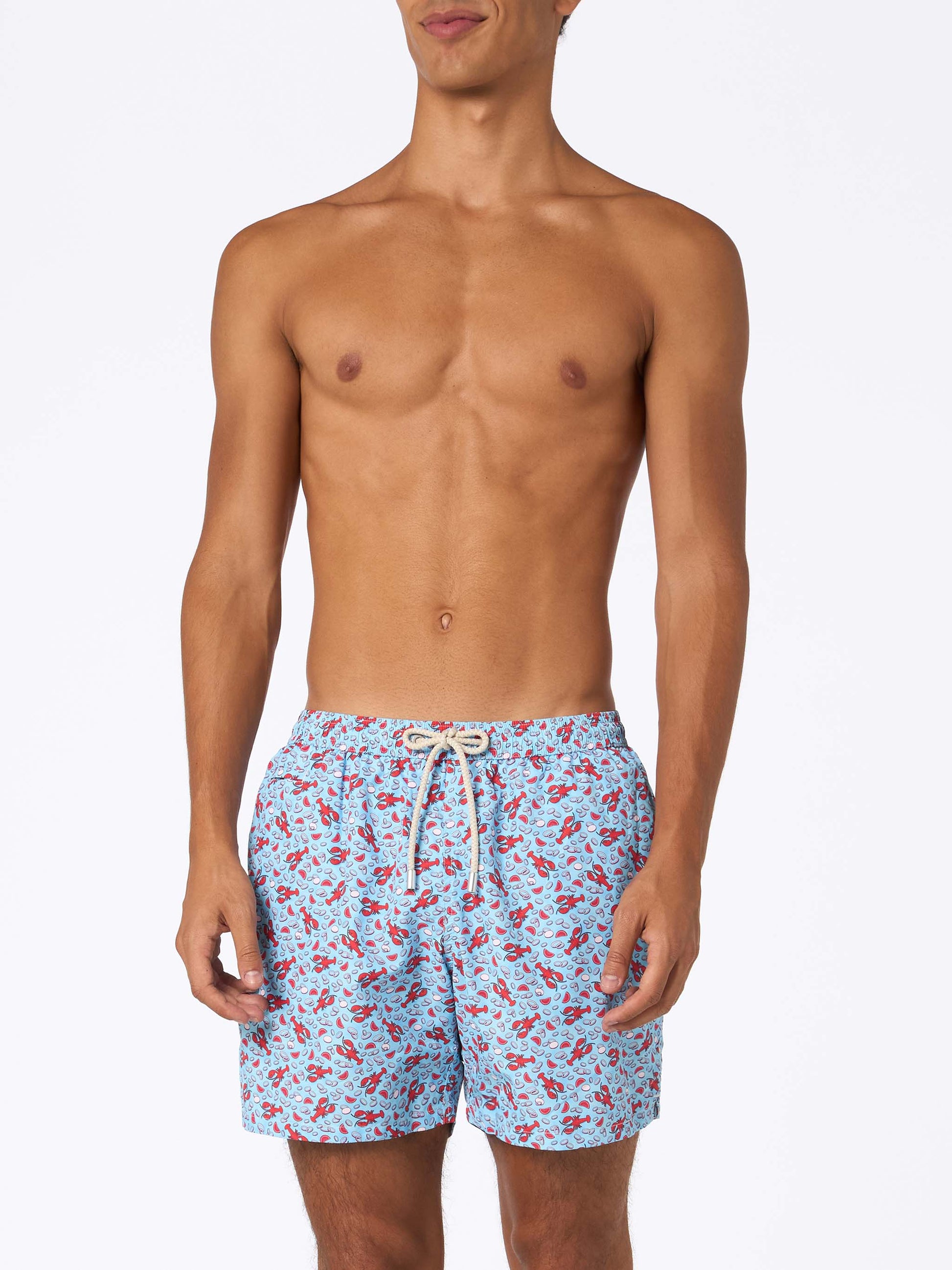 Man lightweight fabric swim-shorts Lighting Micro Fantasy with Lobster print - MC2 Saint Barth