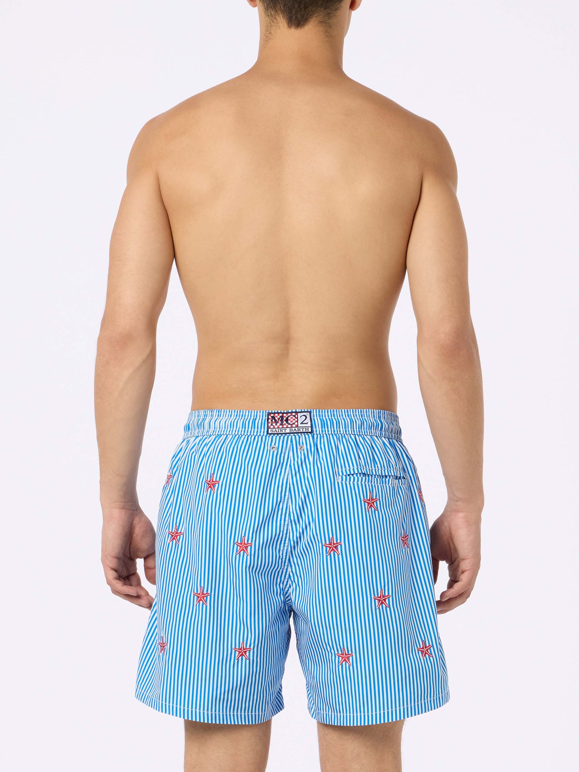 Man lightweight fabric swim-shorts Lighting with seastars embroidery - MC2 Saint Barth