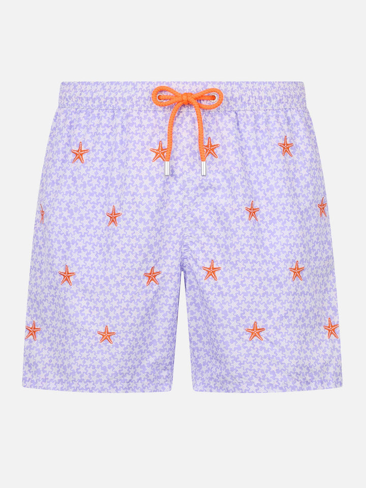 Man lightweight fabric swim-shorts Lighting with seastars embroidery - MC2 Saint Barth