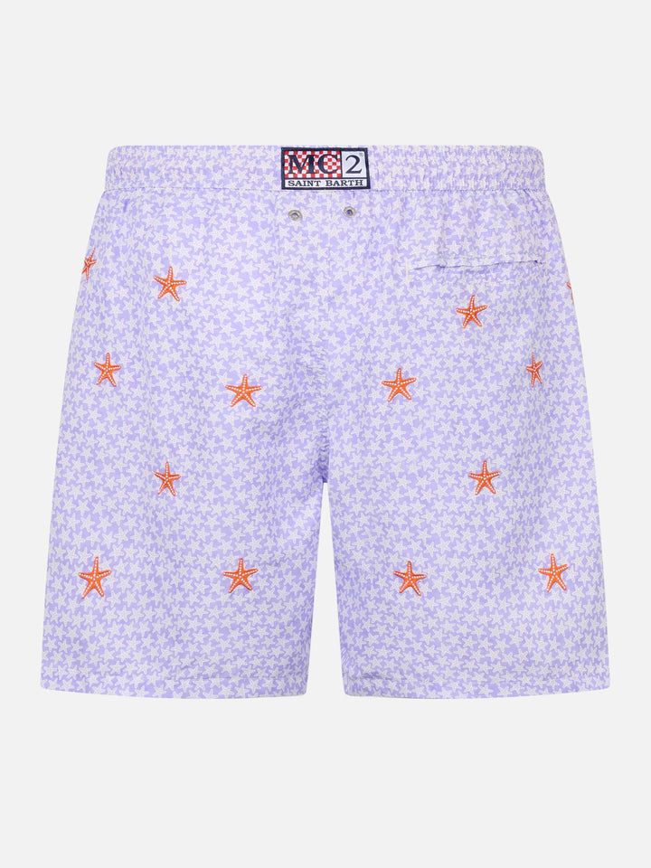 Man lightweight fabric swim-shorts Lighting with seastars embroidery - MC2 Saint Barth