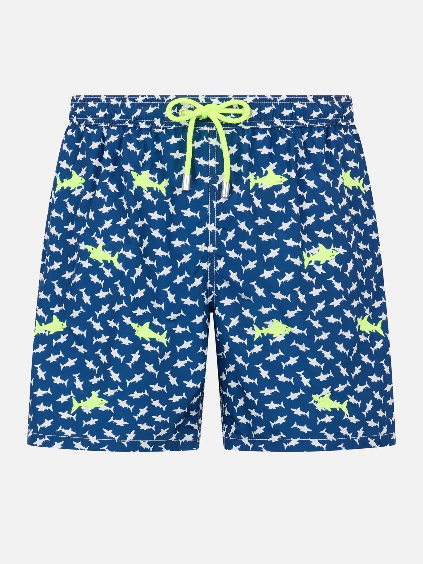 Man lightweight fabric swim-shorts Lighting with sharks embroidery - MC2 Saint Barth