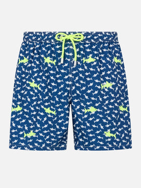 Man lightweight fabric swim-shorts Lighting with sharks embroidery - MC2 Saint Barth