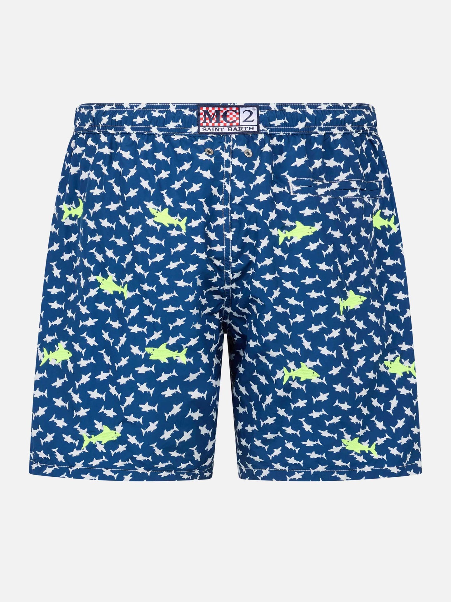 Man lightweight fabric swim-shorts Lighting with sharks embroidery - MC2 Saint Barth