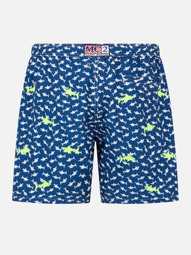 Man lightweight fabric swim-shorts Lighting with sharks embroidery - MC2 Saint Barth