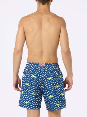 Man lightweight fabric swim-shorts Lighting with sharks embroidery - MC2 Saint Barth