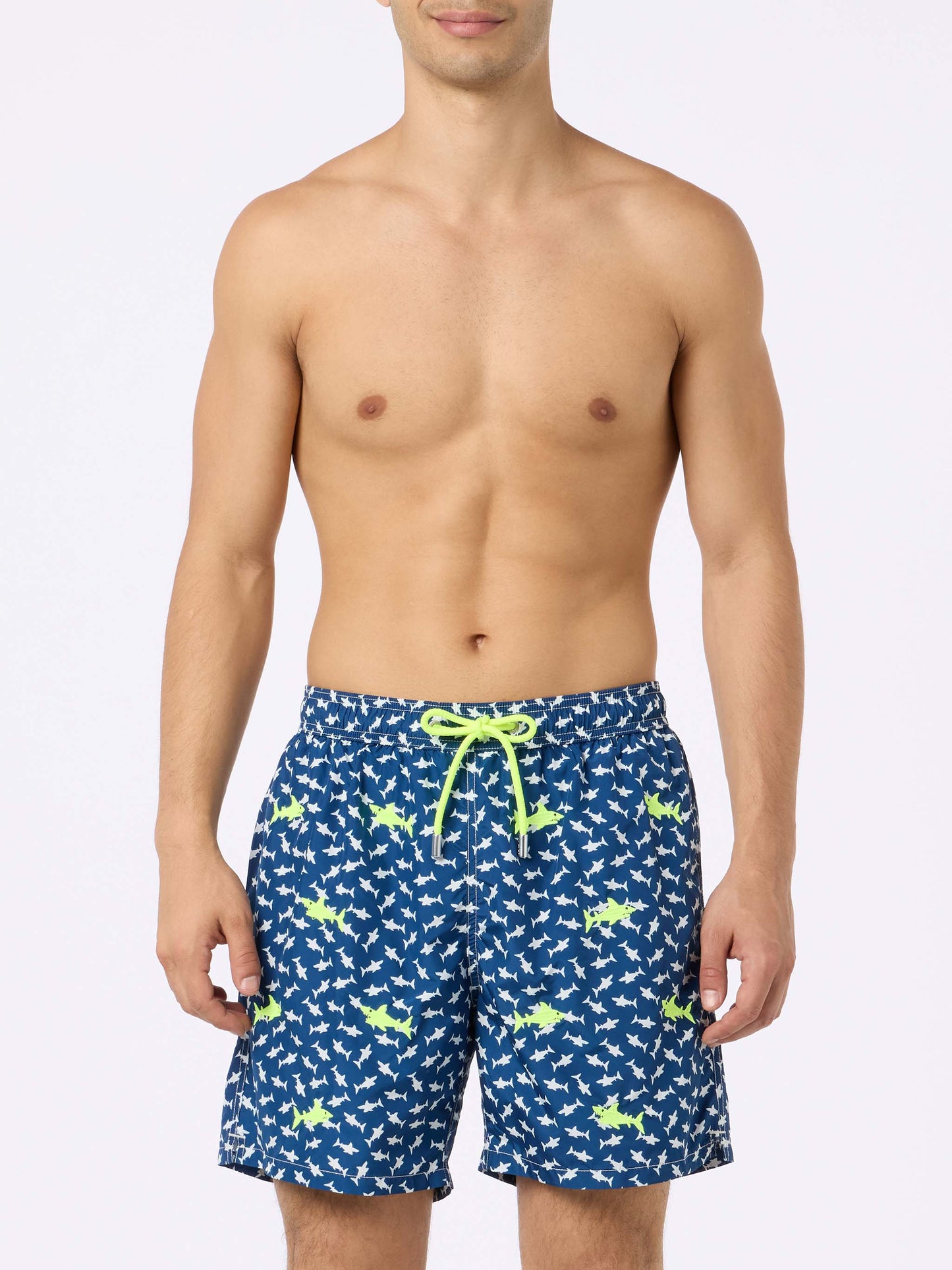 Man lightweight fabric swim-shorts Lighting with sharks embroidery - MC2 Saint Barth