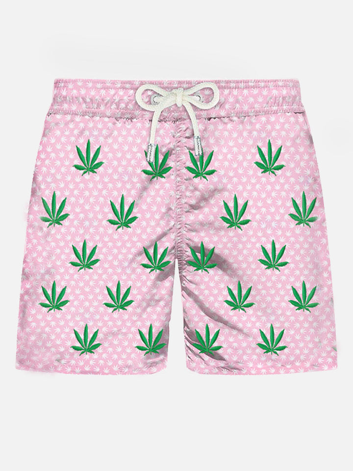 Man light fabric swim shorts with leaves embroidery - MC2 Saint Barth