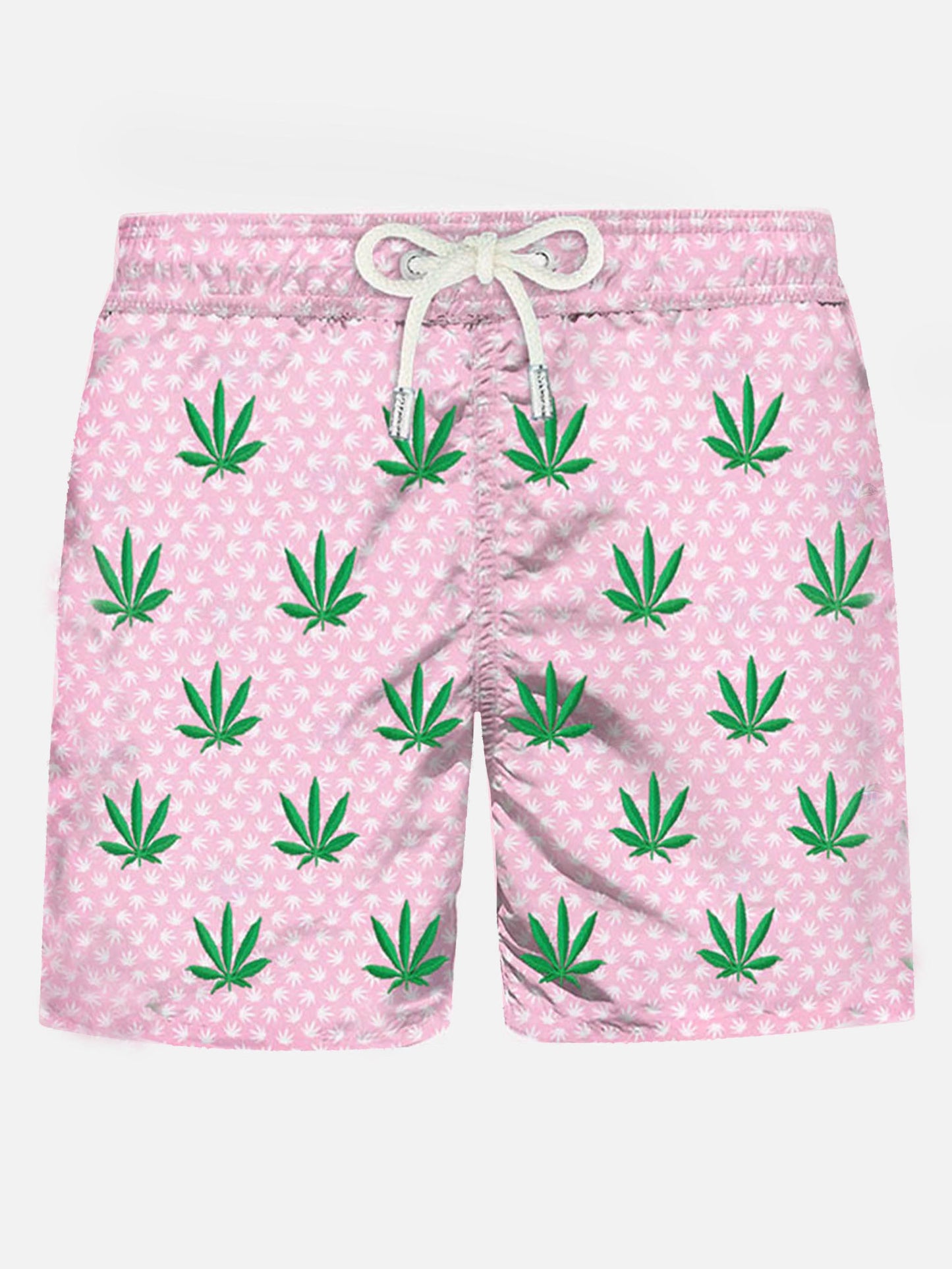 Herren-Badeshorts aus leichtem Stoff mit aufgestickten Blättern
