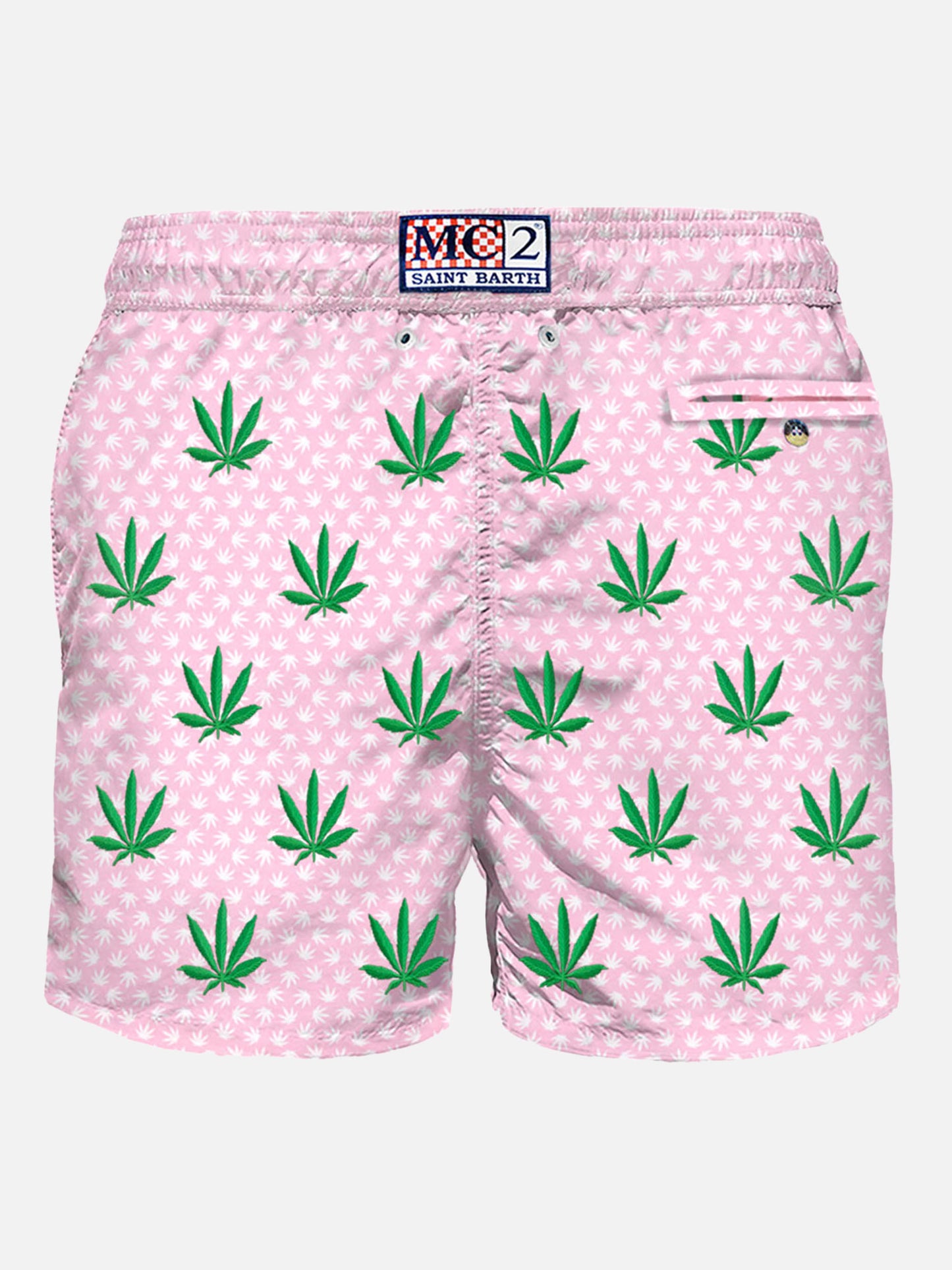 Herren-Badeshorts aus leichtem Stoff mit aufgestickten Blättern