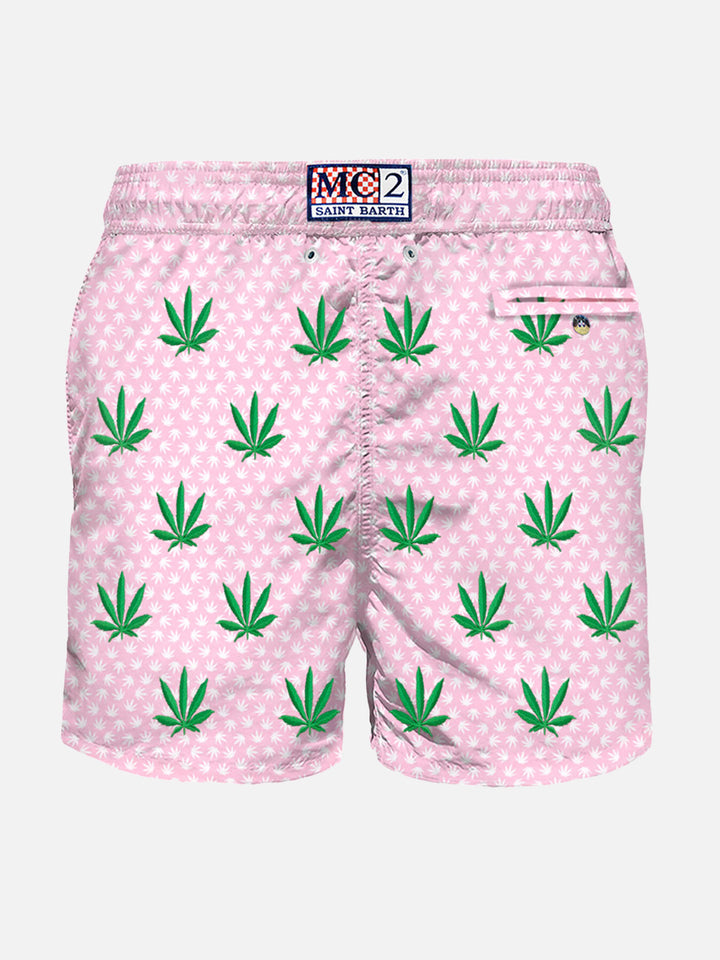 Man light fabric swim shorts with leaves embroidery - MC2 Saint Barth