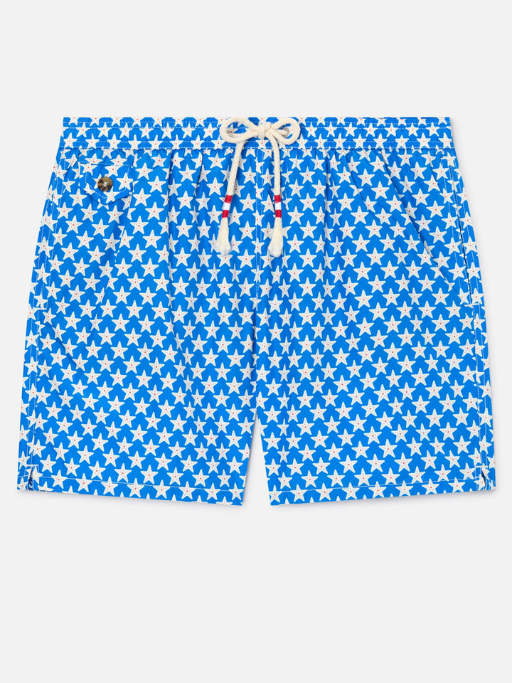 Herren-Badeshorts Lighting 70 aus leichtem Stoff mit Seesternen-Aufdruck