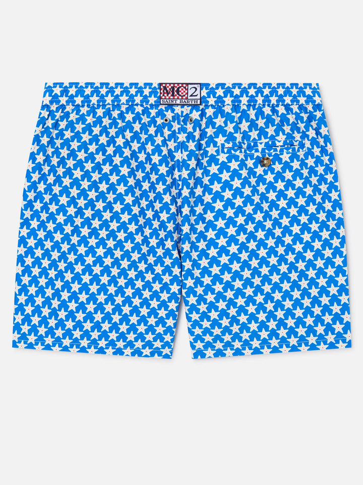 Herren-Badeshorts Lighting 70 aus leichtem Stoff mit Seesternen-Aufdruck