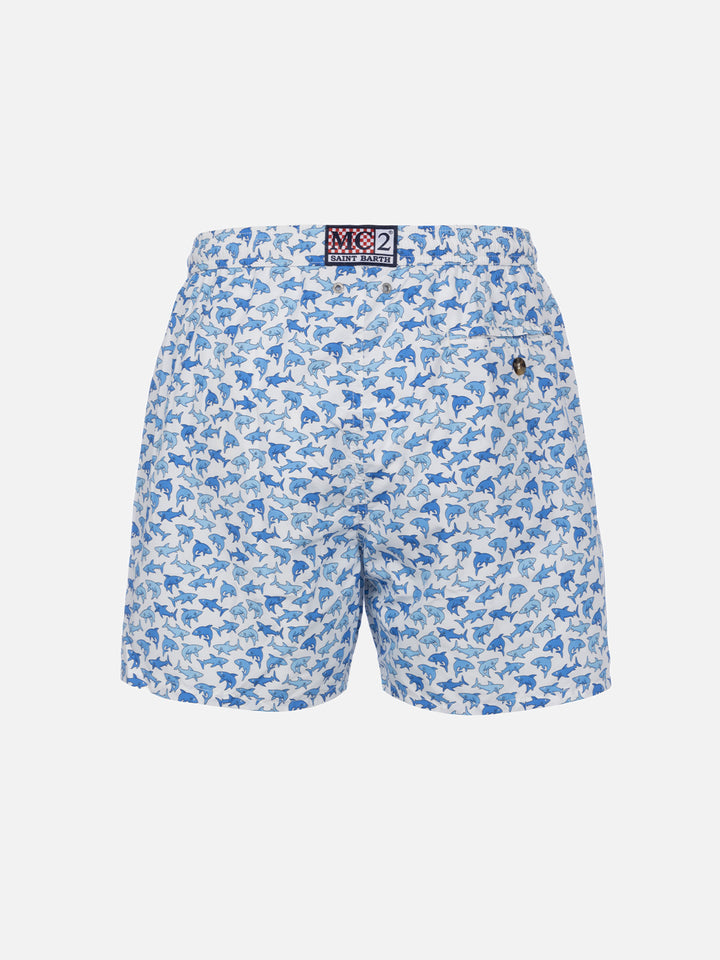 Man lightweight fabric swim-shorts Lighting 70 with sharks print - MC2 Saint Barth
