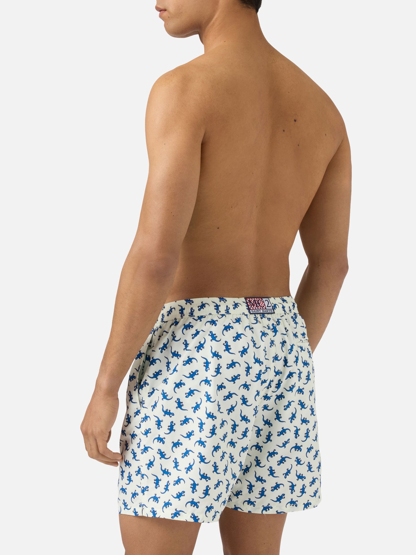 Lighting 70 white swim shorts with all-over gecko print