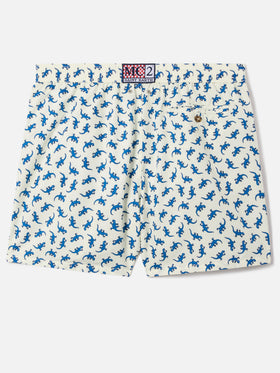 Lighting 70 white swim shorts with all-over gecko print