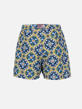 Herren-Badeshorts Lighting 70 aus leichtem Stoff mit Majolika-Print