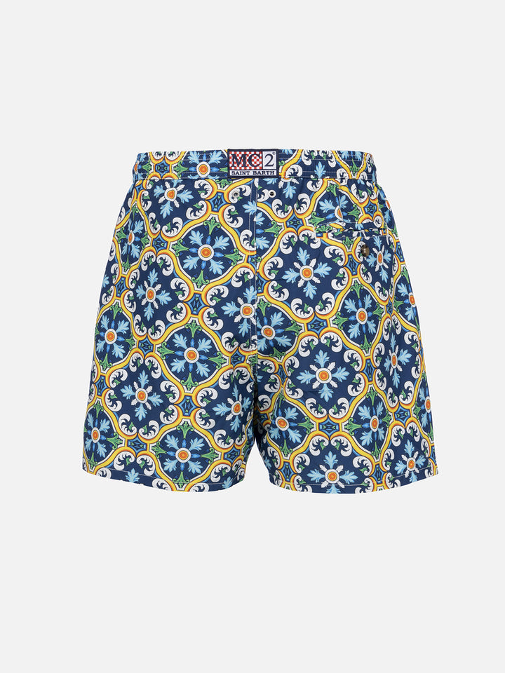 Herren-Badeshorts Lighting 70 aus leichtem Stoff mit Majolika-Print