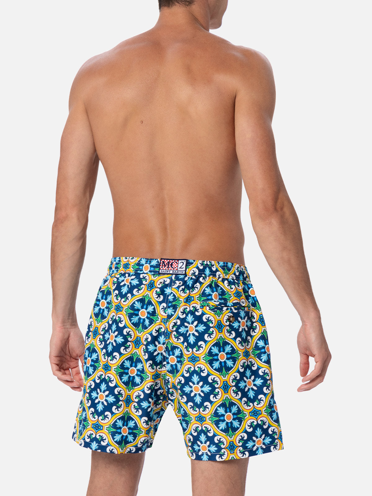 Herren-Badeshorts Lighting 70 aus leichtem Stoff mit Majolika-Print